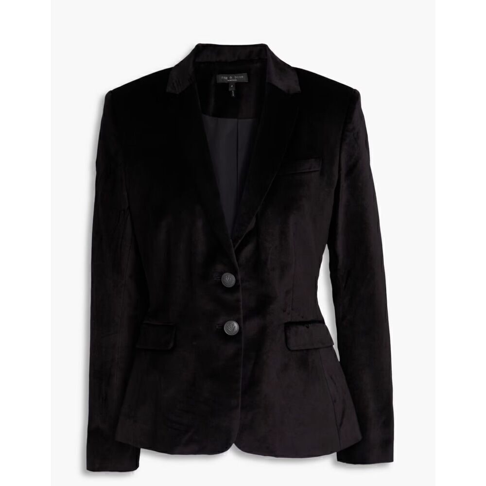 Rag & Bone Women's Black Razor Velvet One Sleeve Two-Button Blazer Size 4 NWOT